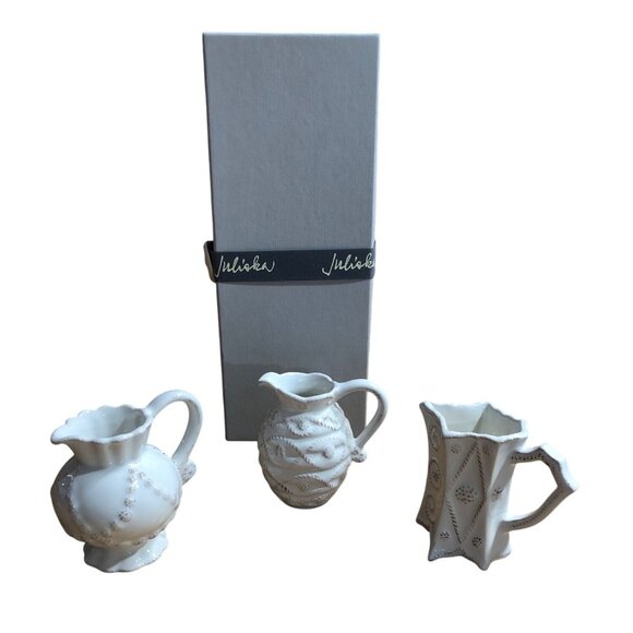 Juliska Ceramics Jardins du Monde White Wash Beehive Milk 3 Mini Pitchers Mint - Picture 1 of 16